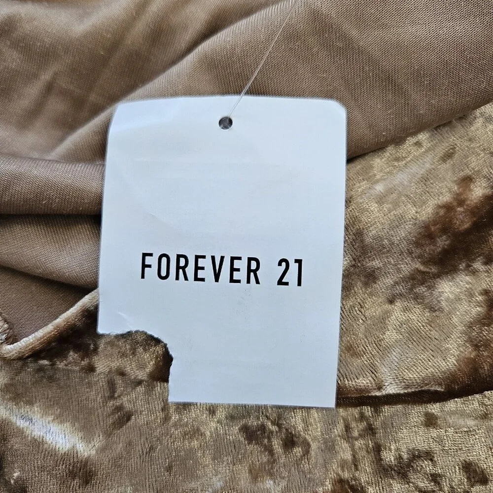 Vtg Y2K Forever 21 Crushed Velvet Midi Dress Tan Sz Med fairycore - Picture 7 of 12